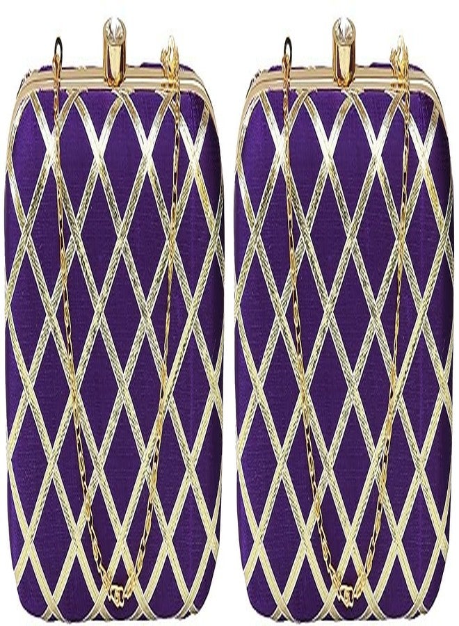 DUCHESS Women's Gota Patti Purple Box Clutch (Pack of 2)